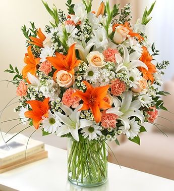 Sincerest Sympathy by 1-800-Flowers White Flower Arrangements, Large Flower Arrangements, Flower Business, Flower Vase Arrangements, Cemetery Flowers, Church Flowers, Sympathy Flowers, Vase Arrangements, White And Orange