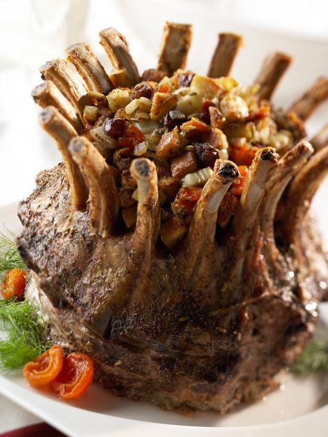 Get Crown Roast of Pork with Cranberry Stuffing Recipe from Food Network Crown Roast Beef, Crown Pork Roast Recipes, Crown Roast Recipe, Pork Crown Roast, Crown Roast Of Pork, Cranberry Stuffing, Crown Roast, Seasoning Blends, Hearty Dinner Recipes