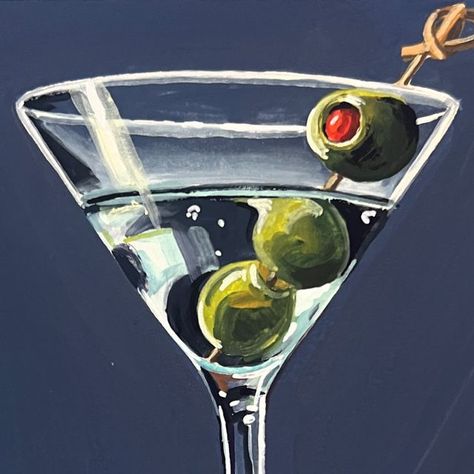 Cocktail Canvas Painting, Martini Sketch, Acrylic Painting Cocktails, Martini Acrylic Painting, Cocktail Oil Painting, Dirty Martini Painting, Cocktail Painting, Watercolor Cocktails, Corel Painter