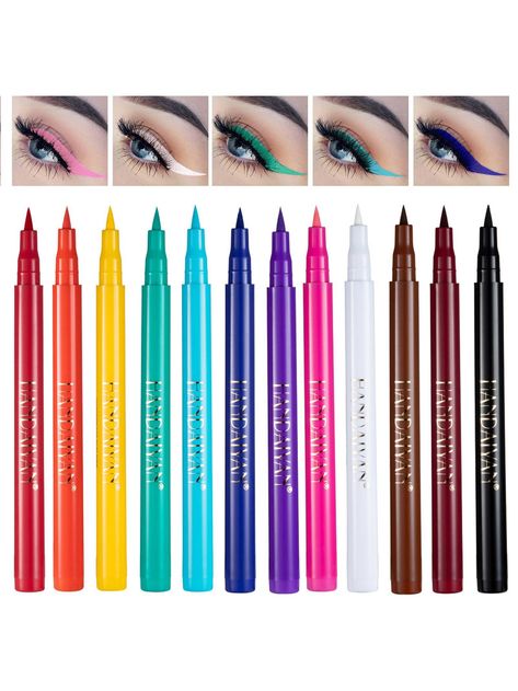 Coloured Eyeliner, Long Lasting Eyeliner, Colored Eyeliner, Eyeliner Pen, Colored Pens, Liquid Eyeliner, Makeup Skin Care, Skin Makeup, Different Colors