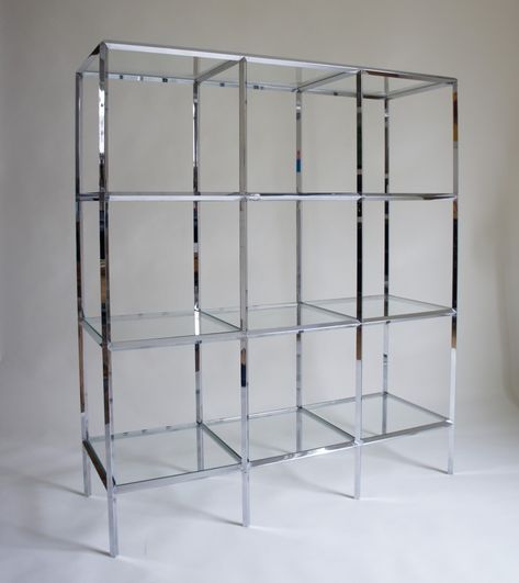 Chrome & Glass Shelving Display, 1970s Glass Shelving Unit, Shelving Display, Glass Shelving, Cube Shelves, Wall Mounted Shelves, Bedroom Inspo, Display Shelves, Wall Shelves, Shelving Unit