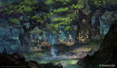 ArtStation - Elven city in forest Forest City Fantasy Art, Elf City, Elven City, Forest Village, Legend Wallpaper, Httyd Dragons, Forest City, Fantasy Forest, Deviant Art