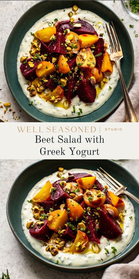 Golden Beets Salad, Beet Salad Recipe, Greek Yogurt Dressing, Beet Salad Recipes, Beetroot Salad, Yogurt Dressing, Beet Recipes, Beet Salad, Roasted Beets