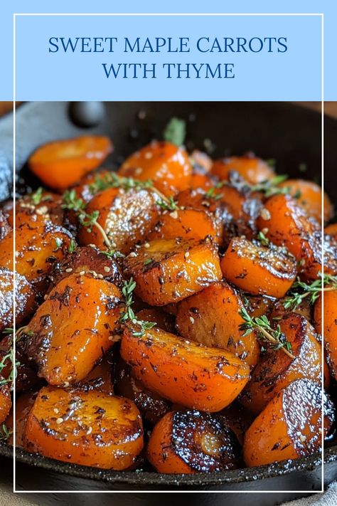 Maple glazed carrots with thyme, a delicious side dish, perfect for special occasions and family meals. This one image showcases beautifully glazed and seasoned carrots. Maple Glazed Carrots Recipe, Carrots With Thyme, Carrot Recipes Side Dishes, Maple Roasted Carrots, Glazed Vegetables, Butter Mashed Potatoes, Carrots Side Dish, Glazed Carrots Recipe, Maple Glazed Carrots