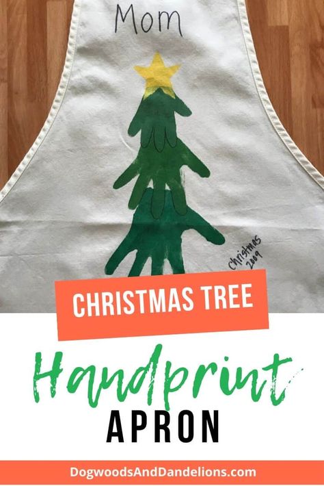 Handprint Apron, Christmas Tree Handprint, Girls Christmas Presents, Tree Handprint, Gift Idea For Grandma, Hand Print Tree, Christmas Cookies Kids, Handprint Christmas Tree, Girls Christmas Gifts