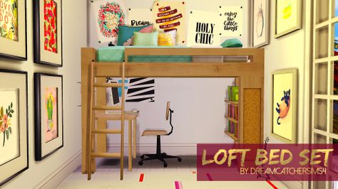 Sims 4 CC's - The Best: Loft Bedroom Set by DreamcatcherSims4 Sims 4 Cc Loft Bed, Sims 4 Loft Bed, Mm Furniture, Frame Shelves, Sims 4 Loft, 4 Bunk Beds, Sims 4 Beds, Chic Loft, Sims 4 Blog