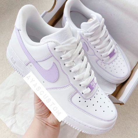 Nike Air Force 1 by ayascustom Lilac Nike, Nike Shoes Air Force, Trendy Shoes Sneakers, Nike Fashion Shoes, Preppy Shoes, Jordan Shoes Girls, Purple Nikes, Nike Air Shoes, Air Forces