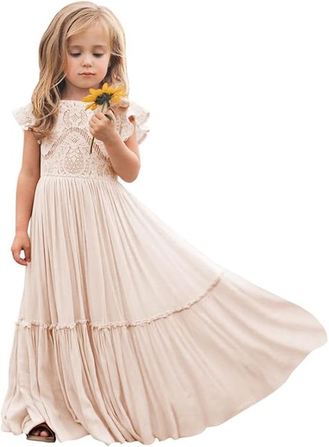 Amazon.com: Girwem Boho Toddler Flower Girls Dresses for Wedding Lace Embroidery Bridesmaid Dresses Long Chiffon Party Dresses 4 Apricot: Clothing, Shoes & Jewelry Winter Flower Girl Dresses, Winter Flower Girl Dress, Girls Dresses For Wedding, Winter Flower Girl, Beach Flower Girl Dresses, Boho Flower Girl Dress, Boho Toddler, Vowel Renewal, Girls Fall Dresses