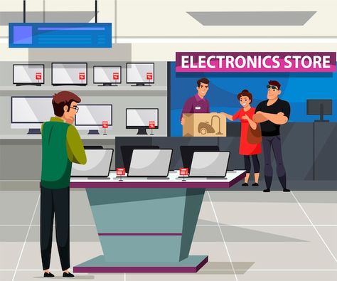 Free vector electronic store interior co... | Free Vector #Freepik #freevector #shop-assistant #electronic-shop #consumer-electronics #computer-store Electronic Store, Computer Shop, Retail Sales, Best Laptops, Computer Hardware, Activity Days, Store Interior, Computer Technology, New Journey