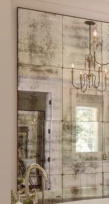 Antiqued Mirror Wall, Antique Mirror Diy, Mirror Decor Living Room, Antique Mirror Glass, Distressed Mirror, Antiqued Mirror, Antique Mirror Wall, Bathroom Design Luxury, Unique Houses