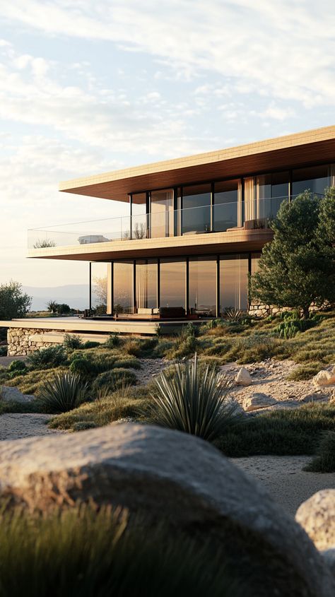 Modern Desert Home with Expansive Windows Overlooking Landscape Modern Desert Home, Modern Desert, Desert Dream, Desert Homes, Remodeling Projects, Sims 4, Dream House, Dessert