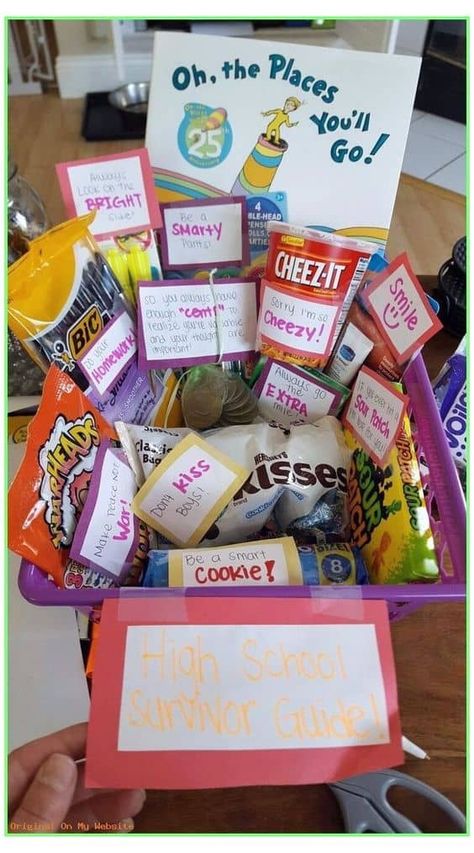 37 Graduation Gift Basket Ideas - Hairs Out of Place High School Graduation Gift Basket, 8th Grade Promotion, Middle School Graduation Gifts, Graduation Basket, Schul Survival Kits, Graduation Gift Basket, Middle School Graduation, 5th Grade Graduation, School Survival Kits