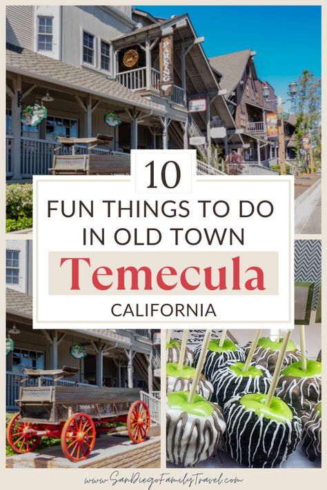 Temecula is located just an hour north of San Diego, and it is a great day trip destination for families! Though Temecula is also known as wine country and wine tasting is a popular activity, there are plenty of other fun things to do. Old Town Temecula - the heart of Temecula - is a unique shopping and dining destination, deeply seeped in its Wild West roots. Here are 10 great Old Town Temecula California things to do that the whole family will enjoy. Old Town Temecula, Southern California Travel, Monument Park, California With Kids, San Diego Hotels, Temecula Wineries, Temecula California, California Destinations, Destin Beach