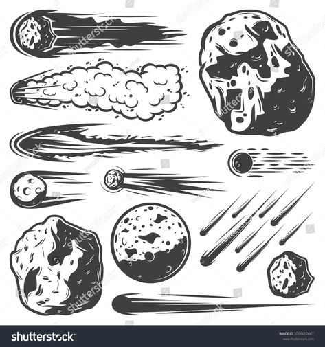 Asteroid Drawing, Comets And Asteroids, Sketch Icon, Logo Illustration Design, Space Drawings, Sun Illustration, Drawing Examples, Doodle Cartoon, Space Tattoo