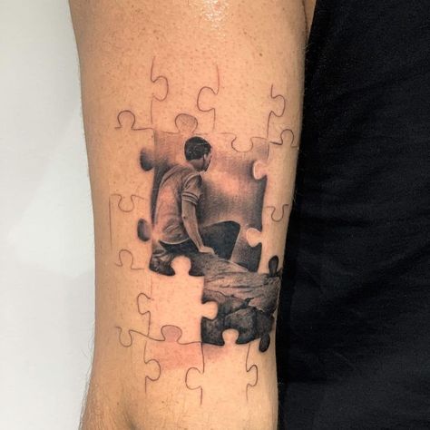 Jigsaw Puzzles Tattoo, Family Puzzle Tattoo, Jigsaw Piece Tattoo, Puzzle Tattoo Family, Puzzle Tattoo Design, Tattoo Puzzle Piece, Puzzle Pieces Tattoo, Jigsaw Puzzle Tattoo, Puzzle Tattoo Ideas