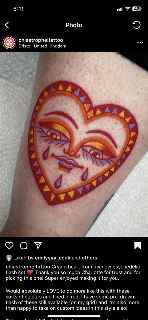 Cute Colourful Tattoos, Pastel Traditional Tattoo, Muppet Tattoo, Mirror Engraving, Colour Tattoos, Crying Heart, Cosmic Tattoo, Colour Tattoo For Women, Pop Art Tattoos