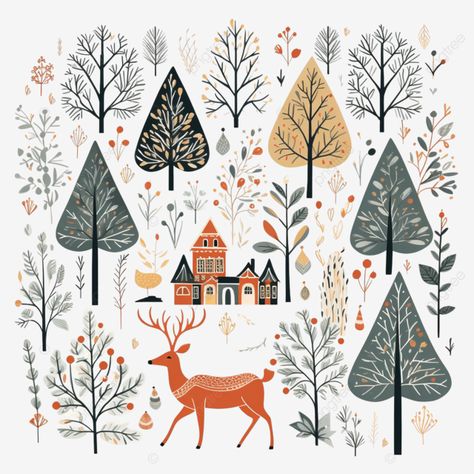 merry christmas greeting card with hand drawn scandinavian nordic style illustrations christmas de Nordic Christmas Cards, Simple Christmas Illustration, Christmas Cards Illustration, Nordic Illustration, Scandinavian Illustration, Nordic Patterns, Calendar Inspiration, Christmas Palette, Merry Christmas Greeting Card