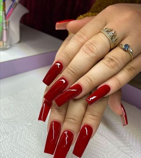 Long Dark Red Acrylic Nails, Red Acrylic Nails Tapered Square, Dark Red Square Acrylic Nails, Square Acrylic Nails Red, Red Tapered Square Nails, Dark Red Nails Acrylic, Red Square Acrylic Nails, Acrylic Nails Solid Color, Square Red Nails