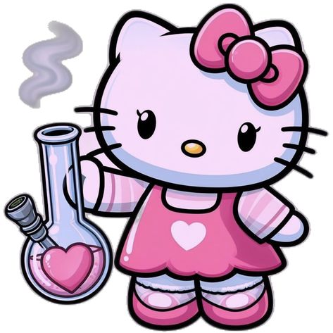 Crazy Drawings Trippy, Hello Kitty Ciggerate, Hello Kitty Flipping Off, Cartoon Stoners, Hello Kitty Drawing Aesthetic, Hello Kitty Art Draw, Sick Hello Kitty, Spongebob High Drawing, Monster High Painting