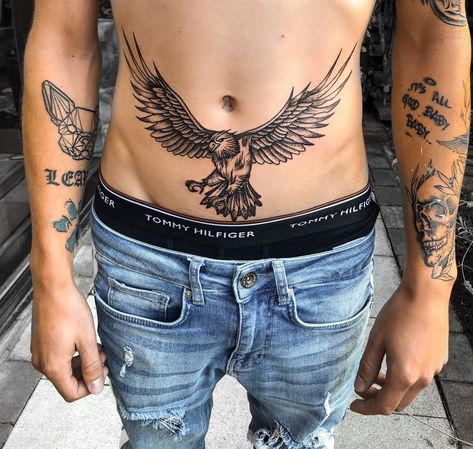 Tattoo Hawk, Pelvic Tattoos, Abdomen Tattoo, Lower Stomach Tattoos, Ab Tattoo, Hawk Tattoo, Belly Tattoos, Belly Tattoo, Ring Finger Tattoos