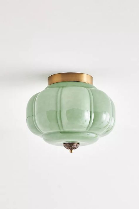 Eclectic Light Fixtures, Flush Mount Bathroom Lighting, Brass Flush Mount Light, Green Milk Glass, Laundry Room Lighting, Ceramic Pendant Light, Stained Glass Light, Glass Light Fixture, Flush Mount Lights