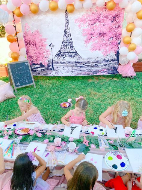 Fancy French Themed Birthday Party - Princess Turned Mom Paris Themed Birthday Party Games, French Inspired Birthday Party, Girls Paris Birthday Party, Bonjour To Four Birthday Party, French Birthday Party, French Themed Birthday Party, French Themed Birthday, Paris Birthday Party Ideas, Sanrio Birthday