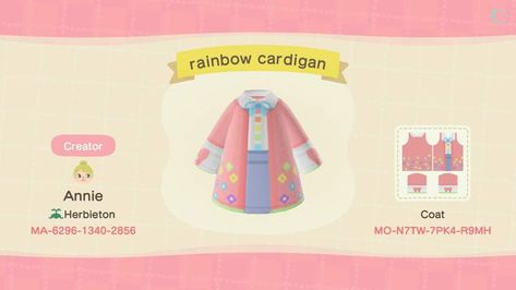 Memes Gretchen, Animal Crossing New Horizon, Hair Rainbow, Motif Acnl, Rainbow Cardigan, Animal Crossing Memes, Animal Crossing Qr Codes Clothes, Qr Codes Animal Crossing, Diy Halloween Costumes Easy