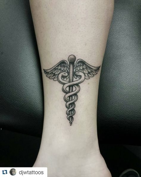 Medical Assistant Tattoos For Women, Dr Tattoo Ideas, Army Medic Tattoo, Caduceus Tattoo Nurse, Nursing Tattoos For Women, Medicine Tattoo Ideas, Caduceus Tattoo, Dr Tattoo, Mountain Tattoos