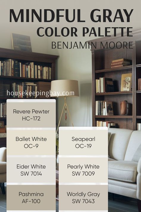 Mindful Gray SW 7016 by Benjamin Moore - Color Palette Sherwin Williams Worldly Gray, Color Undertones, Ballet White, Eider White, Worldly Gray, Mindful Gray, Revere Pewter, Benjamin Moore Colors, Grey Color Palette