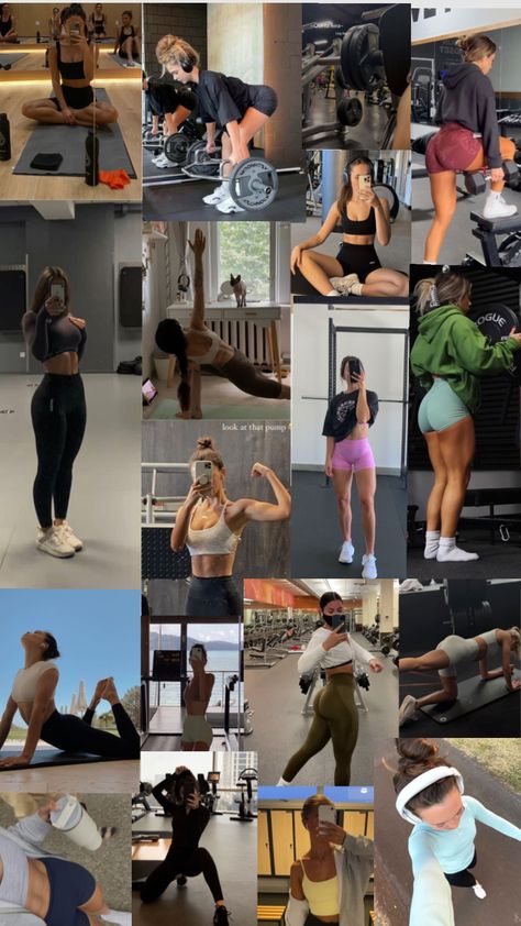 Dream Body Shape Wallpaper, Gym Aesthetic Women Wallpaper, Fitness Collage Wallpaper, Gains By Brains Sophie, Wallpaper Motivation Workout Girl, Gym Glamour, Workout Aesthetic Fitness Motivation Collage, Yoga Workout Plan, Girl Gym Aesthetic Motivacion