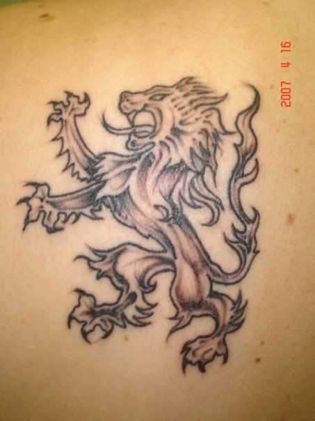 Rampant lion tattoo Black Lion Tattoo, Lion Tattoo On Leg, Calf Tattoo Designs, Lion Leg Tattoo, Lion Tattoo Images, Lion Tattoo On Thigh, Scotland Tattoo, Scottish Tattoo, Scottish Tattoos