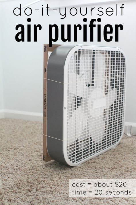 This idea is brilliant!  Forget air purifiers that cost hundreds of dollars...this DIY Air Purifier can be made in  20 seconds for about 20 dollars. Diy Air Purifier, Sustainable Bedroom, Natural Air Purifier, 20 Dollars, Air Purifiers, Dust Collection, Hepa Filter, Diy Cleaning Products, Cleaning Organizing