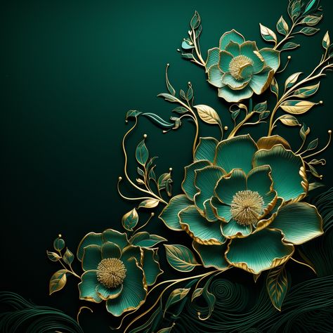 Paper Art Floral Wallpaper, Background, Gold flowers, Emerald Green flowers, 3d art Emerald Green Flower Background, Floral Backround, Emerald Green Flowers, Emerald Green Wallpaper, Gold Wallpaper Hd, Emerald Green Background, Visual Background, Gold Wedding Flowers, Big Painting