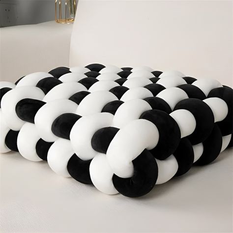 You didn't know you needed a handmade square pillow, but now you know. 🤍🖤🤍🖤✨✨✨ #itsdecorszn #black #white #pillow #handmade #homedecor #UOHome #inspo #giftshopfinds #online #store #love #square Braided Pillow, Crochet Floor Cushion, Diy Throw Pillows, Cat Basket, Knot Pillow, Pillow Dimensions, Apartment Living Room Design, Square Knot, Blanket Diy