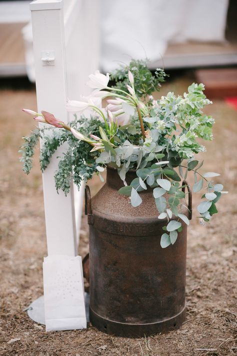 Photography: Luke Simon Photography - www.lukesimonphotography.com  Read More: http://www.stylemepretty.com/australia-weddings/2014/07/21/romantic-farm-wedding/ Milk Can Wedding Decor, Milk Can Wedding Decor Rustic, Milk Jug Wedding Decor Rustic, Law Practice, Farm Wedding Photography, Wedding Isles, Wedding Doors, Backyard Weddings, Church Wedding Decorations