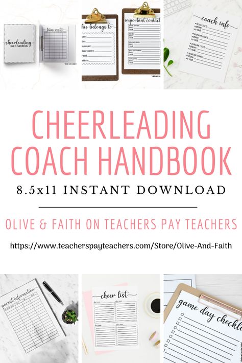 I N C L U D E D Cheerleading Coach Handbook | Printable | 8.5x11 | Instant Download 41 page Cheerleading Coach Handbook | PDF file Instant Digital Download – Binders & Clipboards shown in some photos are not included - No physical product will be shipped to you. Colors of the print may slightly vary due to monitor settings, printer quality, ink quality, etc. Cheerleading Motions Printable, Elementary Cheer Coach, First Cheer Practice Ideas, Cheer Captain Binder, Cheer Coaching Tips, Cheer Practice Plan Template, Cheer Coach Binder Printables Free, Middle School Cheer Coach, Cheer Practice Schedule