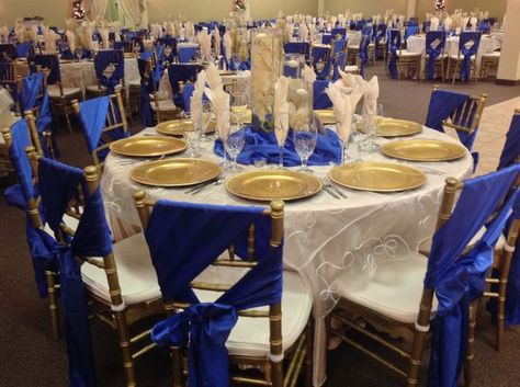 Blue And Gold Wedding Theme, Navy Blue Party Decorations, Royal Blue And Gold Wedding, Royal Blue Wedding Theme, Blue And Gold Wedding, Navy Blue Party, Blue Wedding Decorations, Blue Party Decorations, Blue Gold Wedding