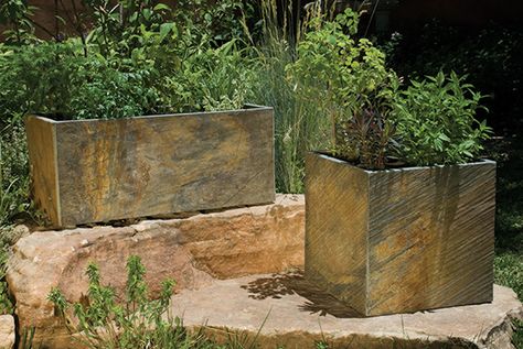 stone forest slate planters - Trendir Tile Planter, Travertine Tiles, Have Inspiration, Travertine Tile, Garden Containers, Planter Boxes, Garden Planters, Garden Projects, Yard Art