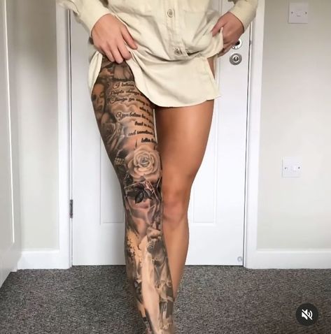 Leg Tattoo Idea, Leg Sleeve Tattoo Ideas, Tattoo Idea For Women, Falling Angel, Arm Sleeve Tattoos For Women, Woman With Tattoos, Full Leg Tattoos, Mommy Tattoos, Wicked Tattoos