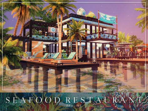 sims 4 community lot download // Pralinesims' Seafood Restaurant in Sulani Sims 4 Restaurant, Habbo Hotel, The Sims 4 Lots, Restaurant Plan, Sims 4 Challenges, Paradise Wedding, Sims 4 Bedroom, Sims 4 House Plans, Sims 4 Download