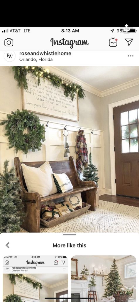 Church Pew Decorations, Church Pew Bench, Christmas Foyer, Foyer Bench, Pew Bench, Pew Decorations, Fixer Upper House, Entry Bench, Church Pew