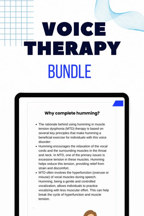 Resonant voice therapy exercises involve rebalancing tension!! Muscle tension dysphonia can be caused by an imbalance in tension above and below the vocal cords This voice therapy bundle has voice therapy activities to help someone struggling with a voice disorder These exercises are aimed to improve vocal quality and quality of life #slp #voice #voicetherapy Vocal Health, Voice Therapy, Vocal Cords, Therapy Exercises, Therapy Resources, Speech Pathology, Muscle Tension, Quality Of Life, Therapy Activities