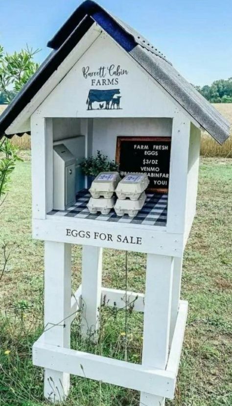 Garden Event Ideas, Self Serve Chicken Egg Stand, Side Yard Chicken Coop, Chicken Egg Sale Stand, Mobile Chicken Coop Ideas, Egg Honesty Box Ideas, Egg Selling Stand Diy, Honesty Box Ideas, Eggs For Sale Stand