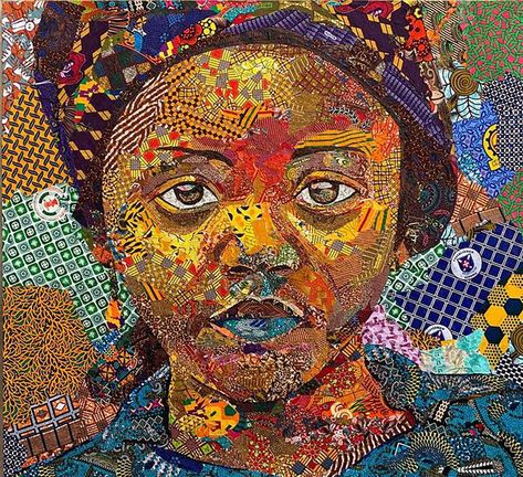 Original conceptual collage by Kofi Owusu (Ghana). This large, one-of-a-kind textile on soft (yarn, cotton, fabric) collage measures 60W x 55 H inches. The portrait collage ships in a tube directly from the artist's studio and is covered by the 14-day satisfaction guarantee from Saatchi Art, so you can buy with confidence. Textile Portrait Art, Self Portrait Quilts Ideas, Quilt Portraits, Quilted Portraits, Quilt Portrait Fabric Art, Quilted Portraits Textile Art, Canvas Collage, Collage Art Projects, Original Collage