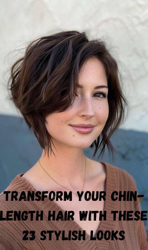 Transform your chin-length hair with these 23 trendy and stylish looks that suit all vibes, from classic to modern! Small Chin Hairstyles, Chin Length Bob With Side Bangs, How To Style Chin Length Hair Tutorials, Short Hair Double Chin, Chin Length Layers, Chin Length Hair With Layers, Neck Length Hair, Grooms Mom, Chin Length Cuts