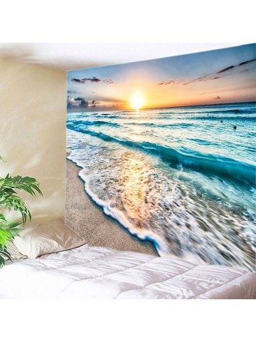 Sunrise Beach Waves Print Tapestry Wall Hanging Art Cheap Wall Tapestries, Waves Print, Wall Hanging Art, Tapestry Art, Sunrise Beach, Wave Print, Window Pane, Printed Tapestries, Tapestry Wall