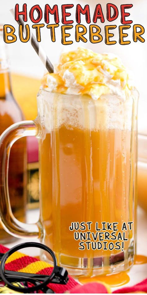 Butterbeer Recipe Nonalcoholic, Butterbeer Recipe Alcoholic, Easy Butterbeer Recipe, Alcoholic Butterbeer, Homemade Butterbeer, Butter Beer Recipe Harry Potter, Harry Potter Cocktails, Nonalcoholic Drink, Harry Potter Land