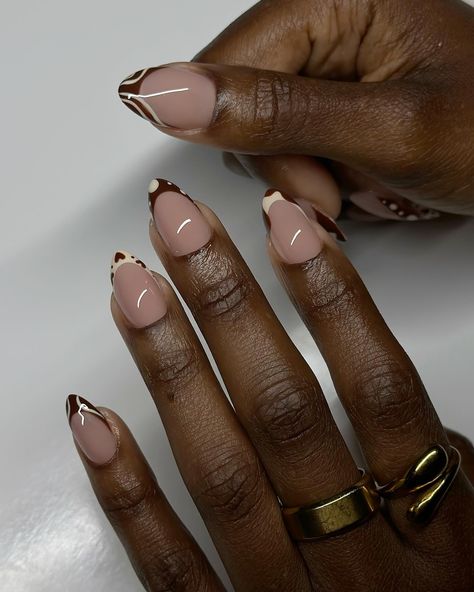 Brown series🤎 Inspo from Pinterest #dovenailsbysharon #gelx #almondnails Brown Design Nails, Brown Acrylic Nails Design, Brown Nails For Fall, Nail Colors For Brown Skin, Nails On Brown Skin, Colors For Brown Skin, Short Nail Ideas, Summer Tones, Oval Nails Designs