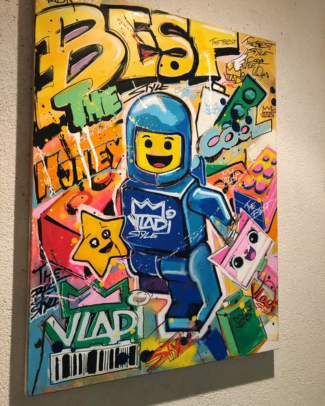 Pop Art Style Paintings, Modern Pop Art Painting, Graffiti Painting On Canvas, Pop Art Acrylic Painting, Lego Painting, Graffiti Canvas Art, Alec Monopoly, Pop Art Illustration, Pop Art Canvas