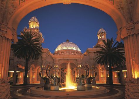 A six-story rotunda was conceived as the royal entrance chamber which overlooks a magnificent palatial lobby lounge. Sun City South Africa, Arabian Palace, Sun City Resort, The Lost City, Africa Do Sul, Exotic Places, Sun City, City Hotel, Lost City